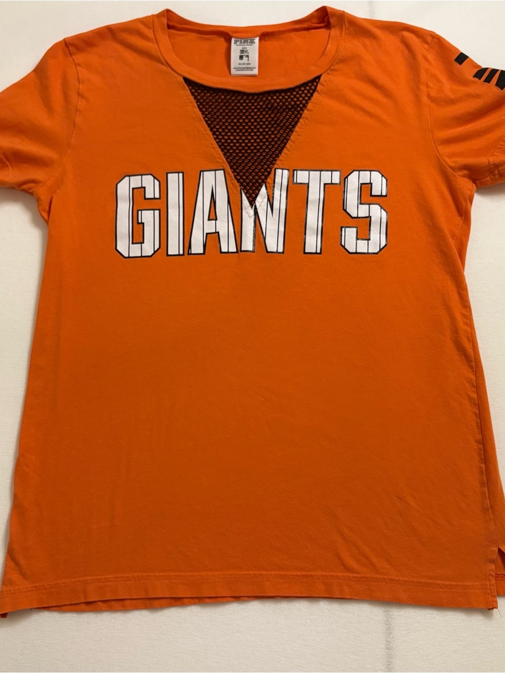 PINK Victoria's Secret Orange 'GIANTS' Short Sleeve Tee with Mesh V Insert XS